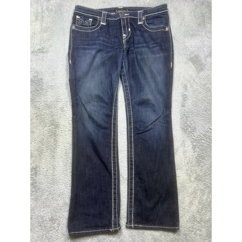Big Star Miki Jeans Womens 31R (36x32) Blue Denim Distressed Bootcut Low Rise - Picture 2 of 16